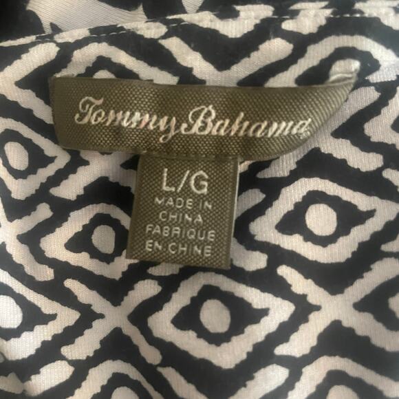 Tommy Bahama Hawaiian Midi Dress Womens Large Black White Mixed Print Knit Aloha - Picture 5 of 8